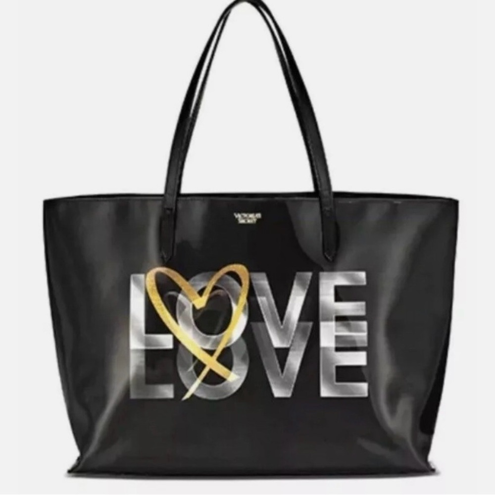 Victoria's Secret Black Tote with Holographic Love Logo
